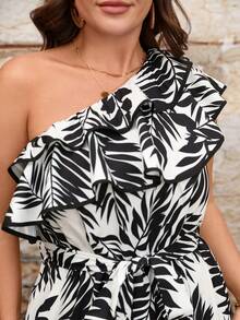 EMERY ROSE Plus Size Women Casual Everyday Wear Sleeveless Floral Print Ruffle Hem Jumpsuit Plus Size Summer Outfit Terno For Women Beach Outfits For Woman Plus Size Plus Size Summer Jumpsuit Women's Plus Size Dresses Plus Size Women's Summer Outfits - Multicolor - View 4