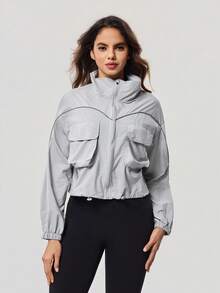 OutZeal 女士防水防紫外线反光条抽绳下摆户外防晒夹克日常休闲 - 淺灰色 - 查看 6