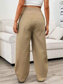 SHEIN 孕妇休闲百搭通勤哈伦裤 - 卡其色 - 查看 2