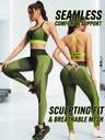 Innovista Seamless Women Green Textured Sport Set Removable Cups Mesh Ventilation High-Waisted Leggings & Crop Top For Outdoor Yoga Indoor Cycling Boxing Running Commute Peloton Australian Open Fitness Glow Up January Gym Motivation Valentine Essentials Active Lifestyle Wear Gym Women Sets Sports Women Sets Seamless Set