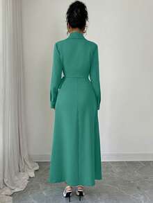 Elenzga Ladies Weave Elegant Autumn Long Dresses For Vacation - Teal Blue - View 2
