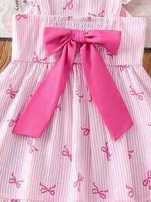 Emery Rose Kids 女童方领短袖荷叶边条纹蝴蝶结装饰夏季连衣裙 - 彩色 - 查看 10