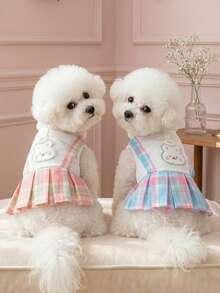 PETSIN 狗狗服装、猫咪服装、动物裙装、宠物春夏新品系列、幼犬连衣裙、公主风百搭连衣裙、条纹印花、小型动物服装、清凉防晒霜 - 彩色 - 查看 2