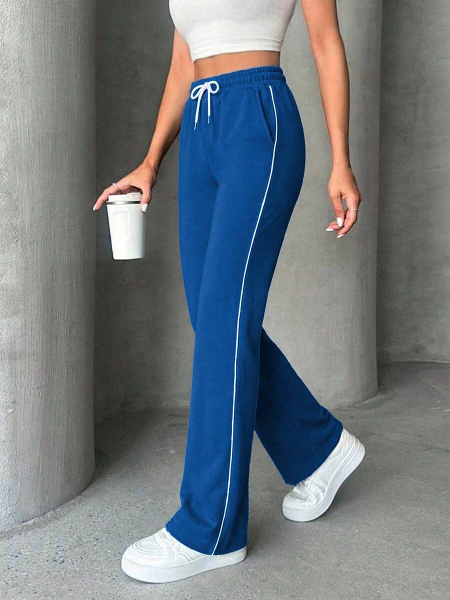 EURMUSE Drawstring Waist Sweatpants, Fashionable For Summer ,Petite Women - Navy Blue - View 1