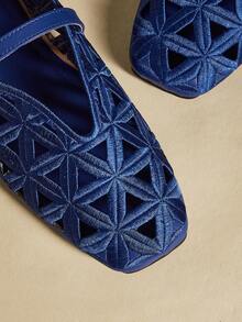 Rosivie Women's Buckle Design Hollow-Out Casual Slip-On Loafers - Blue 1 - View 5