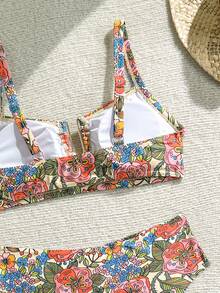 Swim Chiccia 2026春夏彩色花卉粗肩带可调节金色U型装饰高腰亮片设计女士优雅比基尼两件式泳衣 - 彩色 - 查看 6