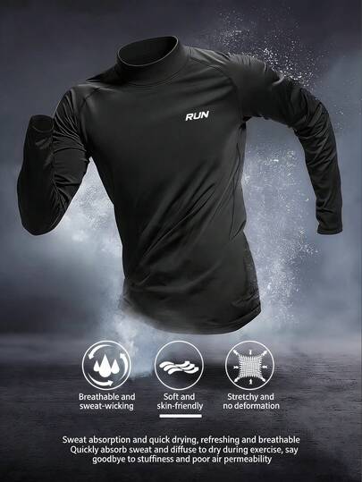 Manfinity Acti Log Men's Long Sleeve Turtleneck Sports T-Shirt