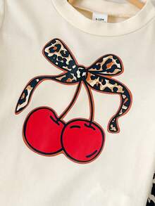 SHEIN 女婴动物纹宽松套头衫和喇叭裤套装 - 杏色 - 查看 4