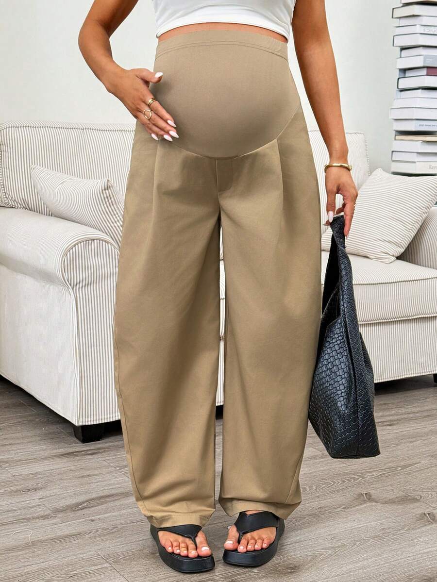 SHEIN Maternity Casual Versatile Commuter Harem Pants - Khaki - View 1