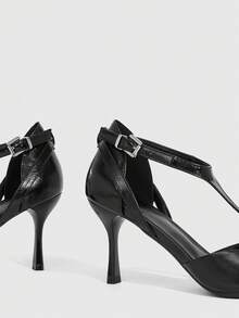 CUCCOO SZL Women's Buckle Design Hollow Lace-Up High Heel Pumps, Suitable For Daily Commute Spring Shoes - Black - View 6