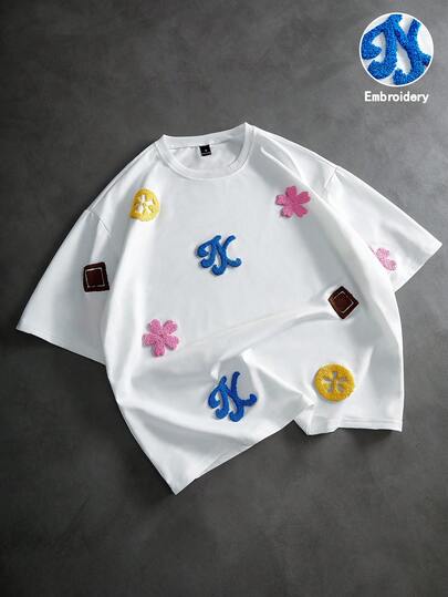 PAVTROS 男士3D刺绣Logo T恤，适合街头穿搭、音乐节、休闲外出、送给男友/老公的礼物、周年纪念日，白色