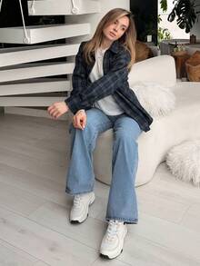 Katetique 正面纽扣多口袋休闲宽松牛仔裤，日常穿着 - 淺色水洗藍 - 查看 5