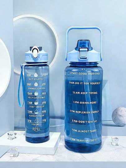 1个带吸管的渐变色水瓶，运动水瓶，大容量（2000毫升/750毫升），适合户外运动和健身，带有刻度，是返校季、夏季海滩旅行和圣诞节等节日送礼的理想之选。