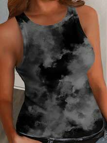 Slaydiva Áo tank top cỡ lớn dáng ôm thoải mái, cổ tròn, trễ vai, nhuộm tie-dye, phong cách Y2K, thích hợp cho lễ hội âm nhạc, tiệc tùng, mùa hè. - Nhiều màu - Xem 1