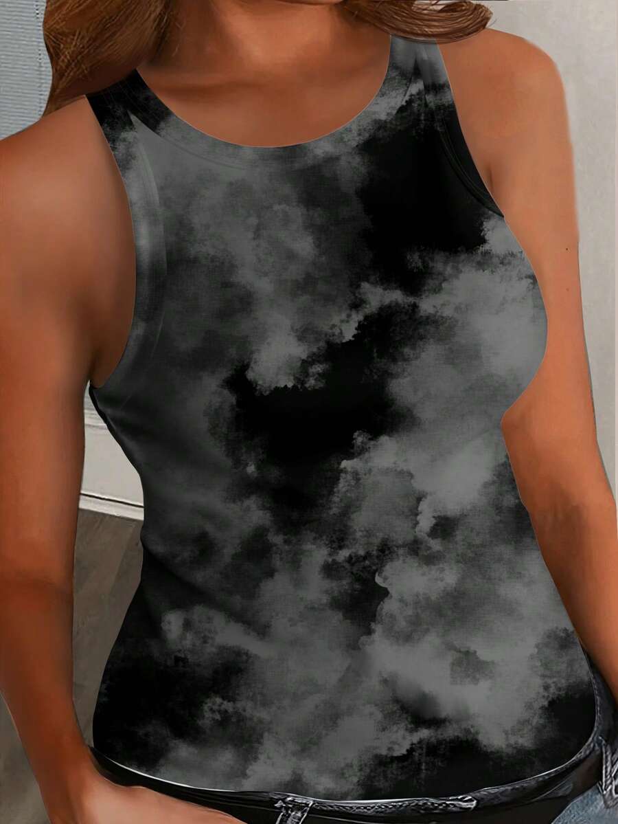 Slaydiva Áo tank top cỡ lớn dáng ôm thoải mái, cổ tròn, trễ vai, nhuộm tie-dye, phong cách Y2K, thích hợp cho lễ hội âm nhạc, tiệc tùng, mùa hè. - Nhiều màu - Xem 1