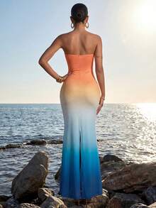 Nevyona Vestido de férias feminino com degradê e detalhes vazados em metal. - Multicolorido - Ver 2