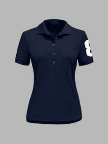 IslaSuriya Women's Fashion Color Block Button Front Short Sleeve T-Shirt Jersey - Navy Blue - View 4