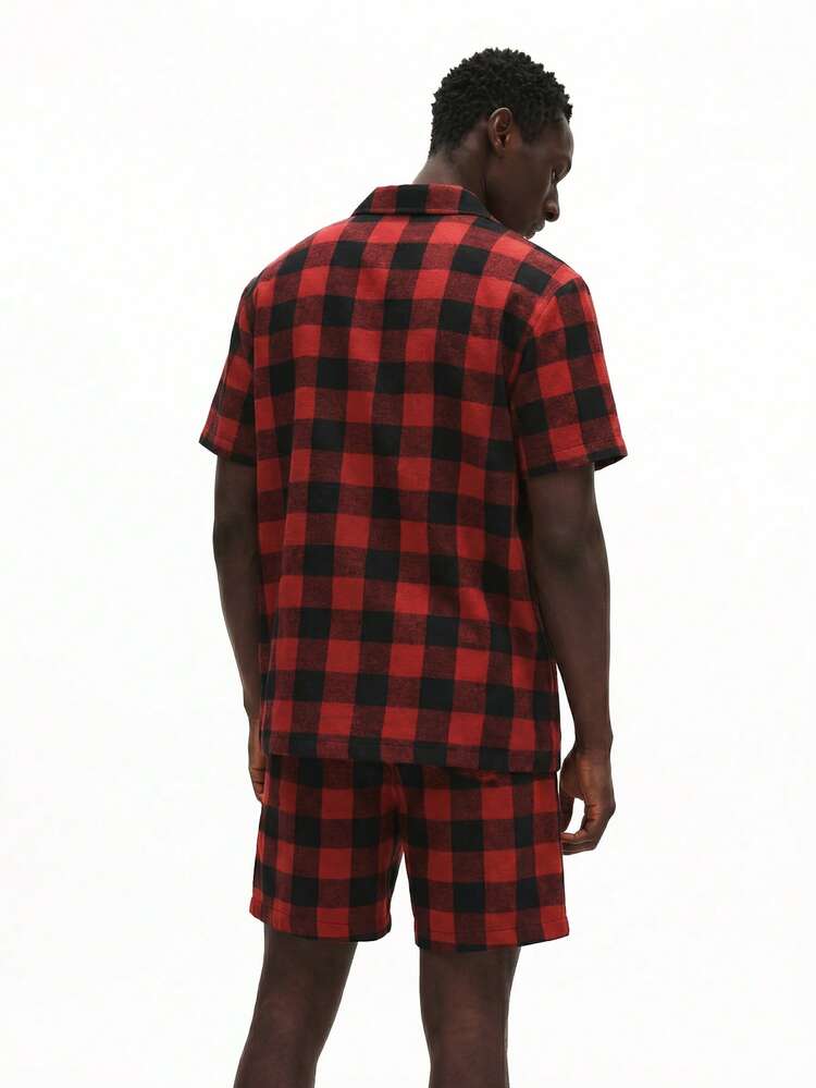 Plaid Button Up Pajama Set With Matching Shorts