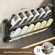 大容量多功能壁挂式折叠鞋架，带后门和毛巾架，适用于办公室、宿舍、出租公寓、浴室，可作为圣诞礼物、新年礼物。 - 灰色 - 查看 6