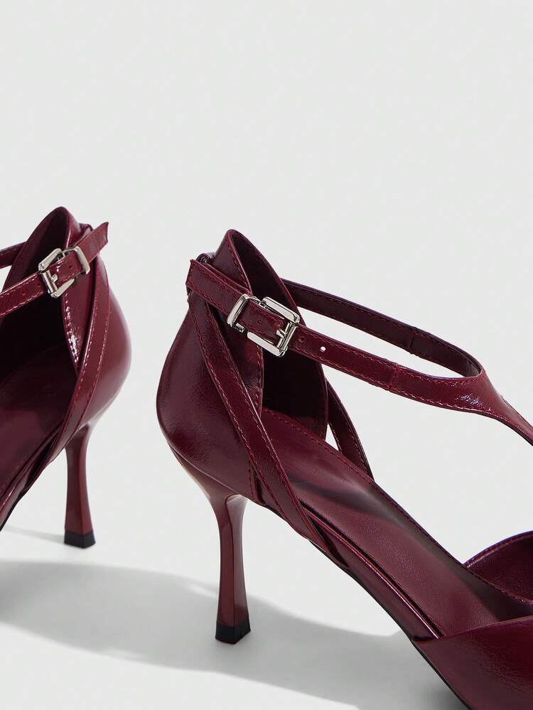 CUCCOO SZL Women's Pointed Toe Buckle Decor Hollow Lace-Up High Heel Pumps