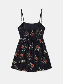 lacRébo Vestido mini ajustado con estampado floral negro, lazo frontal oversize, tirantes delicados y bajo acampanado. Vestido vintage lindo de estilo primaveral y veraniego, con estilo francés y parisino - Negro - Ver 7
