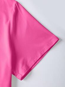 EMERY ROSE Camiseta casual de cuello redondo con estampado gráfico de letra inspirada en Los Ángeles, California, de corte holgado y talla grande para mujer - Rosa Fucsia - Ver 5