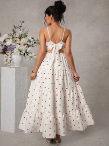 SHEIN Long Ruched Camisole Dress With Heart Print, Casual Minimalist Everyday Maternity Dress - Multicolor - View 3