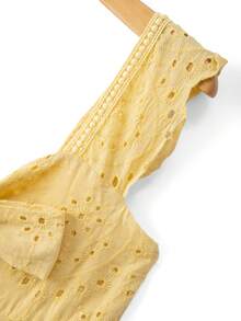 Selianne 女士春夏度假休闲奶油黄蕾丝拼接无袖阔腿连体裤 - 黃色 - 查看 5