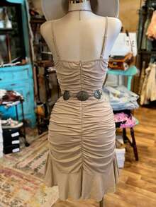 Franclia New Arrival Fitted Fashionable Western Casual Spaghetti Strap Ruffle Hem Women Short Dress - Khaki - View 2