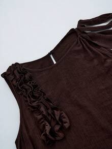 Aalyst Women's Summer Casual Vacation Dark Brown Sleeveless A-Line Dress,High-Quality Pleated Fabric,Ruffle Design Beach Outfit For Party Daily Gathering - Brown - View 7