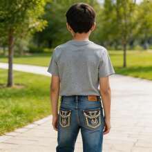 Cross Kids Pants With Embroidery In Back Doors - Medium Wash - View 1