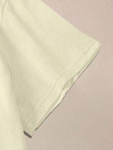 Rovax 女士宽松口型图案短袖T恤，夏季休闲米黄色上衣 - 米色 - 查看 3