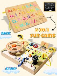 MINKOJA 儿童字母方向盘忙碌板，木制活动板，木制学习益智玩具，汽车零件忙碌板，背面印有大小写字母，拼图学习玩具，复活节，复活节礼物，儿童节玩具，派对礼物，派对礼品袋填充物，减压玩具，儿童活动方块 - 彩色 - 查看 9