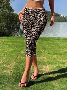 CovetEZ 女士经典豹纹针织弹力七分裤打底裤 - 百搭运动时尚夏季海滩度假装，适合春假、热带海岛婚礼、周年纪念、伴娘派对、约会之夜、婚礼宾客、新娘送礼会、波西米亚音乐节及优雅夏季穿着 - 彩色 - 查看 6