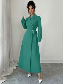 Elenzga Ladies Weave Elegant Autumn Long Dresses For Vacation - Teal Blue - View 7