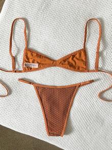 Bộ bikini hai mảnh vải jacquard Swim Mod-D dành cho nữ, thích hợp cho mùa Xuân/Hè. - màu nâu - Xem 4