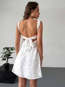 Aloruh 女士碎花针织连衣裙，婚礼宾客连衣裙，节日连衣裙，毕业典礼连衣裙，约会派对连衣裙，纯色白色露背迷你伞裙，修身连衣裙，短款连衣裙，派对连衣裙，女士毕业典礼连衣裙，教师套装，教师半身裙 - 白色 - 查看 9