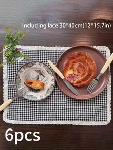 1/2/4/6/8件套复古小格子蕾丝餐垫厨房装饰桌垫水杯碗碟防滑垫桌面咖啡桌垫适用于节日派对生日派对婚礼晚宴餐桌装饰家居装饰房间装饰拍摄背景垫四季通用 - 黑與白 - 查看 10