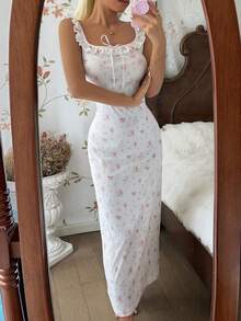 SHEIN 女士浪漫花卉露背睡裙 - 白色 - 查看 5