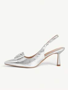 CUCCOO CHICEST Women's Fashionable Elegant Bow Decor Pointed Toe Pumps Summer Shoes Wedding Shoes Bride Shoes - Silver - View 5