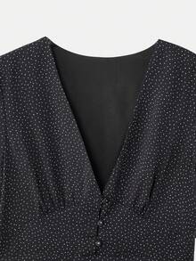 lacRébo Đầm sơ mi họa tiết chấm bi nhỏ, cổ chữ V sâu. - màu đen - Xem 11