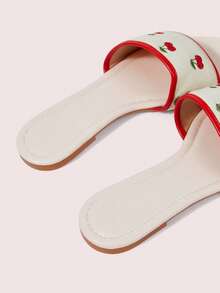 CUCCOO DOLLMOD Ladies Fresh Green Comfortable Flat Sandals, Sweet Style Embroidered Love Flat Sandals Spring Shoes - Apricot - View 9