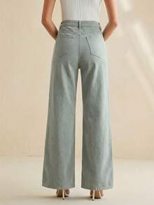 Anewsta 女士优雅刺绣镂空白色直筒牛仔裤，适合情人节、妇女节、母亲节穿着 - 藍色 - 查看 2