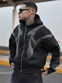 Devon Thys 男士针织休闲日常宽松长袖连帽卫衣，适合上学、秋季、冬季穿着，情侣款 - 黑色 - 查看 6