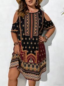 EMERY ROSE Vestido corto con hombros descubiertos y estampado de talla grande para mujer - Negro - Ver 3