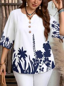 EMERY ROSE Plus Size Casual Minimalist Shirt, Suitable For Summer - Multicolor - View 5