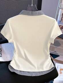 Resyla 女士二合一学院风夏季蝴蝶结刺绣休闲短袖Polo衫 - 彩色 - 查看 2