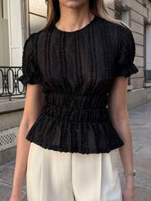 Pariaura Soft, Stretchy & Lightweight Lace Short Sleeve T-Shirt, Women's Summer T-Shirt, Women's Summer Holiday Outfit T-Shirt - Black - View 5