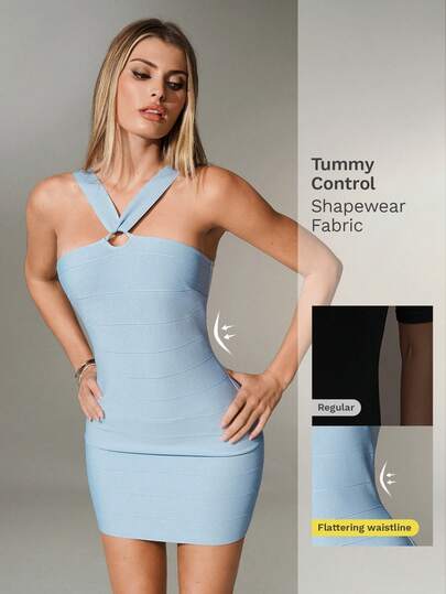 Nuvra 春夏纯色露背吊带圆环拉链修身连衣裙，优雅约会之选。