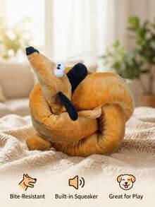 PETSIN 长条仿真腊肠犬毛绒玩具，内置BB弹吠叫声，可与狗狗进行互动拔河游戏 - 彩色 - 查看 1